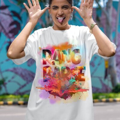 Holi Special White French Terry T-shirt for Unisex with all-day comfort