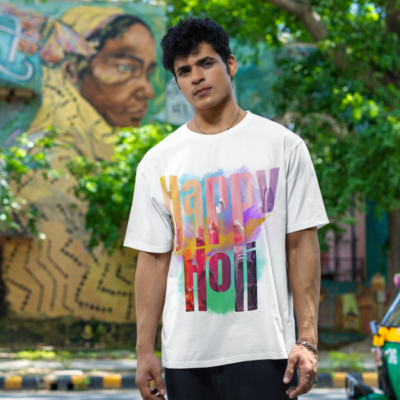 Holi Special White French Terry T-shirt for Unisex with all-day comfort