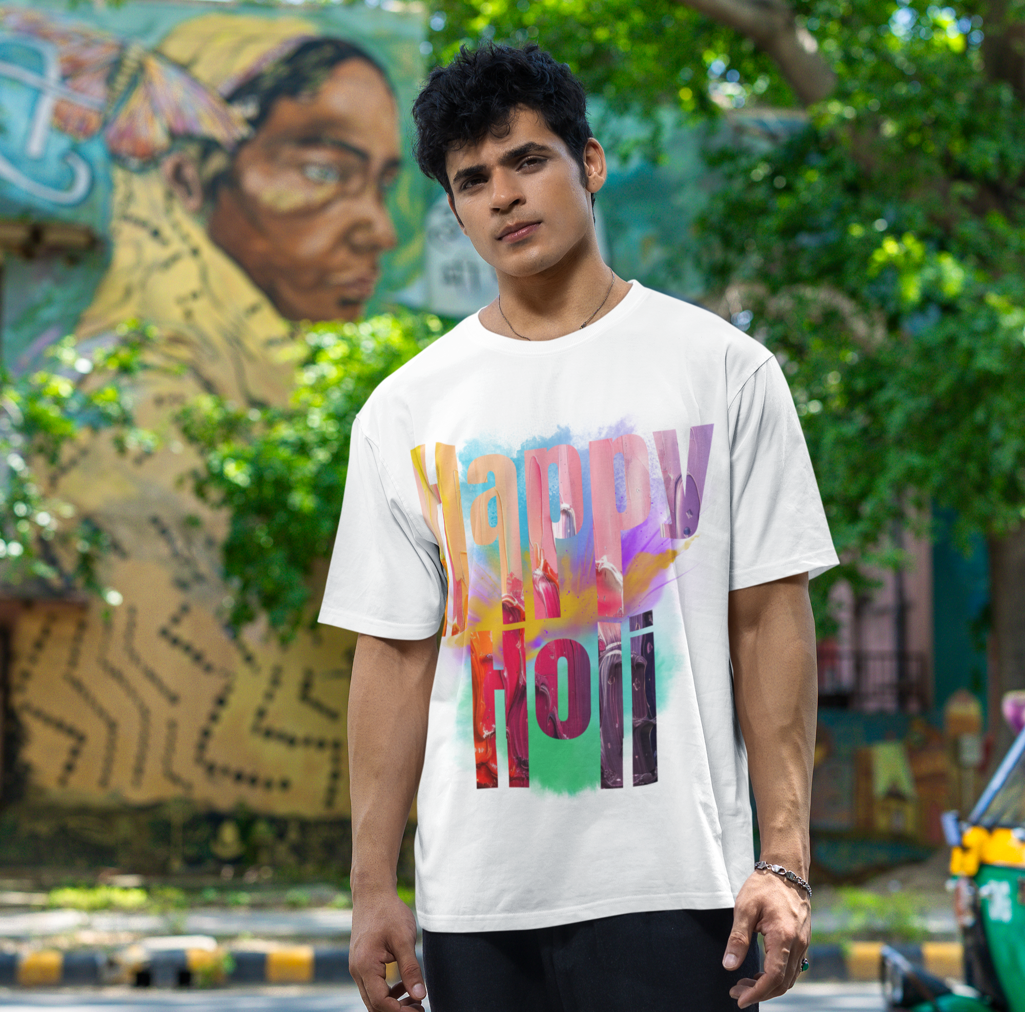 Holi Special White French Terry T-shirt for Unisex with all-day comfort