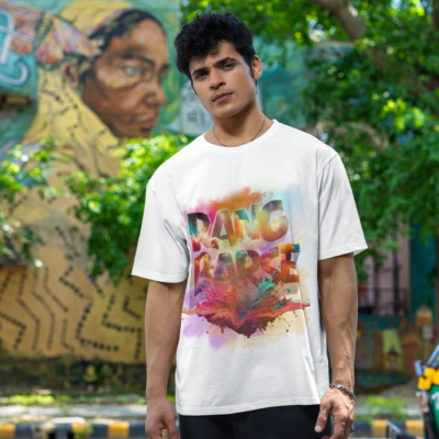 Holi Special White French Terry T-shirt for Unisex with all-day comfort