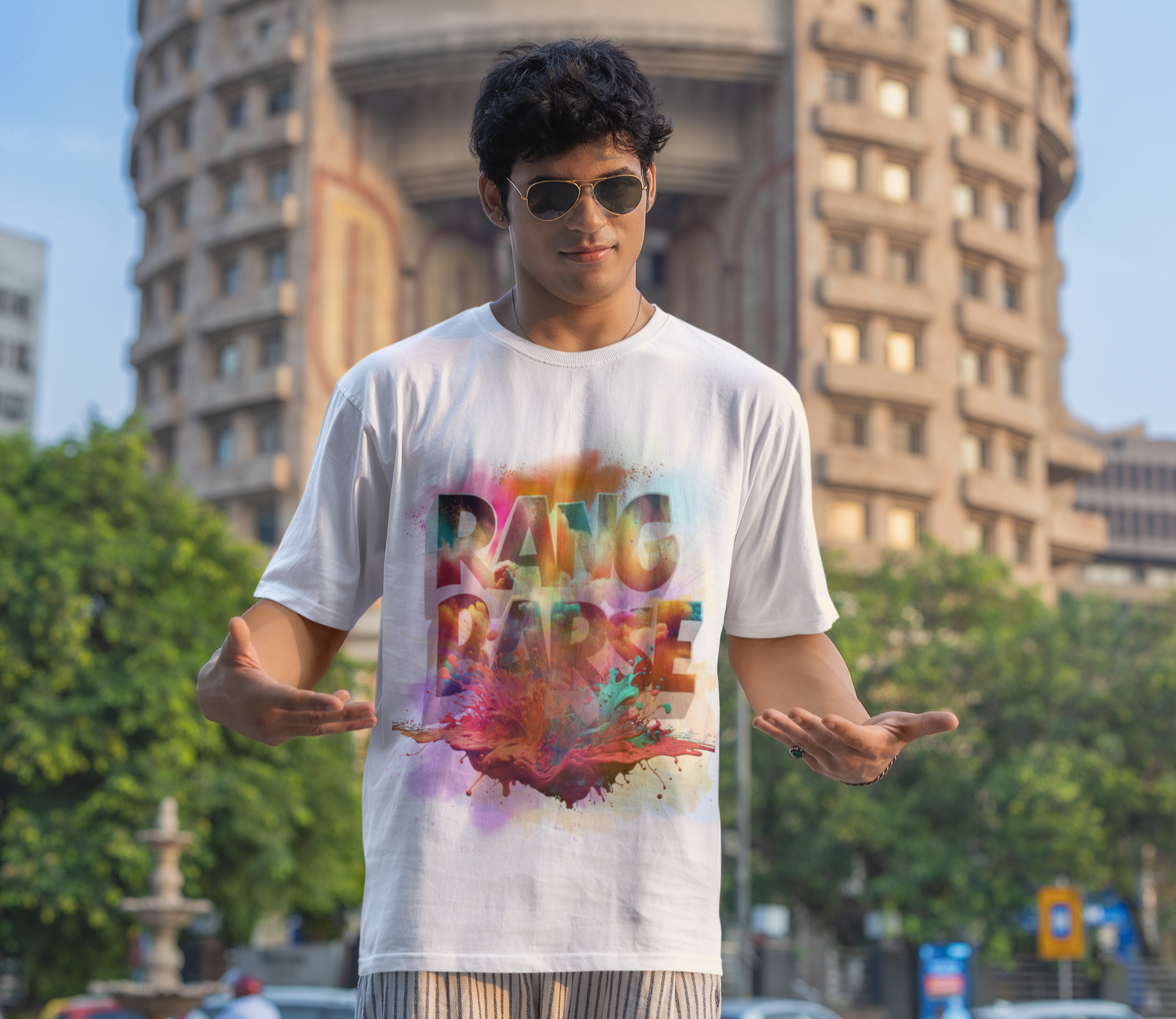 Holi Special White French Terry T-shirt for Unisex with all-day comfort - Image 2