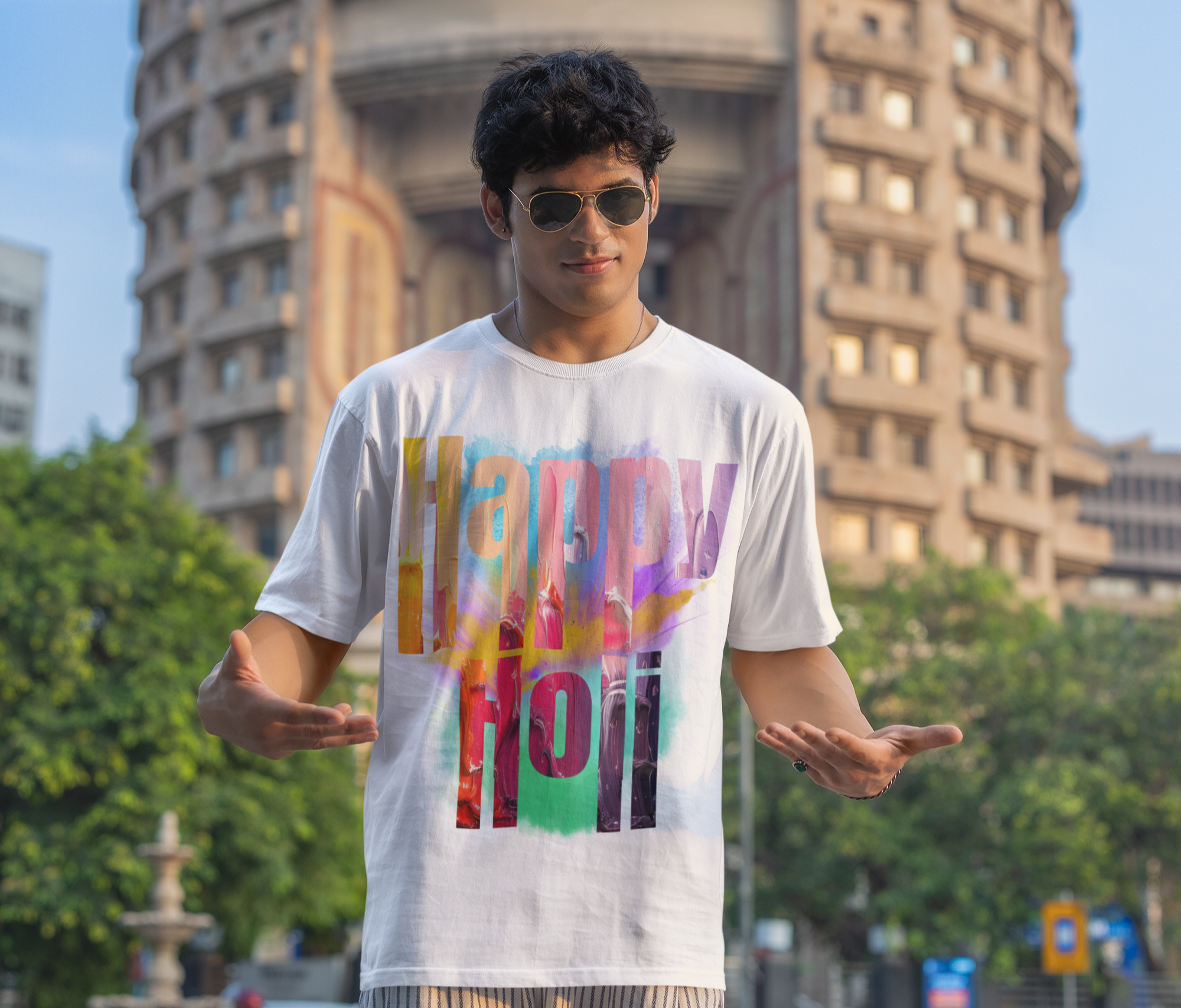 Holi Special White French Terry T-shirt for Unisex with all-day comfort - Image 2