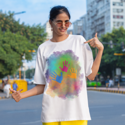Holi Special White French Terry T-shirt for Unisex with all-day comfort