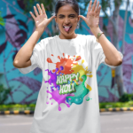 Holi Special White French Terry T-shirt for Unisex with all-day comfort