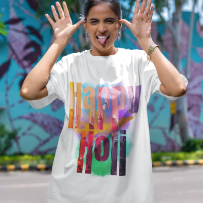 Holi Special White French Terry T-shirt for Unisex with all-day comfort