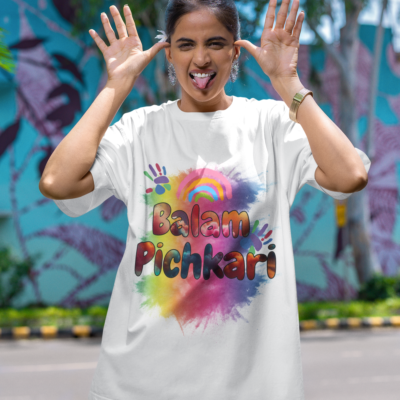 Holi Special White French Terry T-shirt for Unisex with all-day comfort