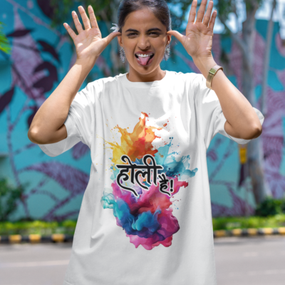 Holi Special White French Terry T-shirt for Unisex with all-day comfort